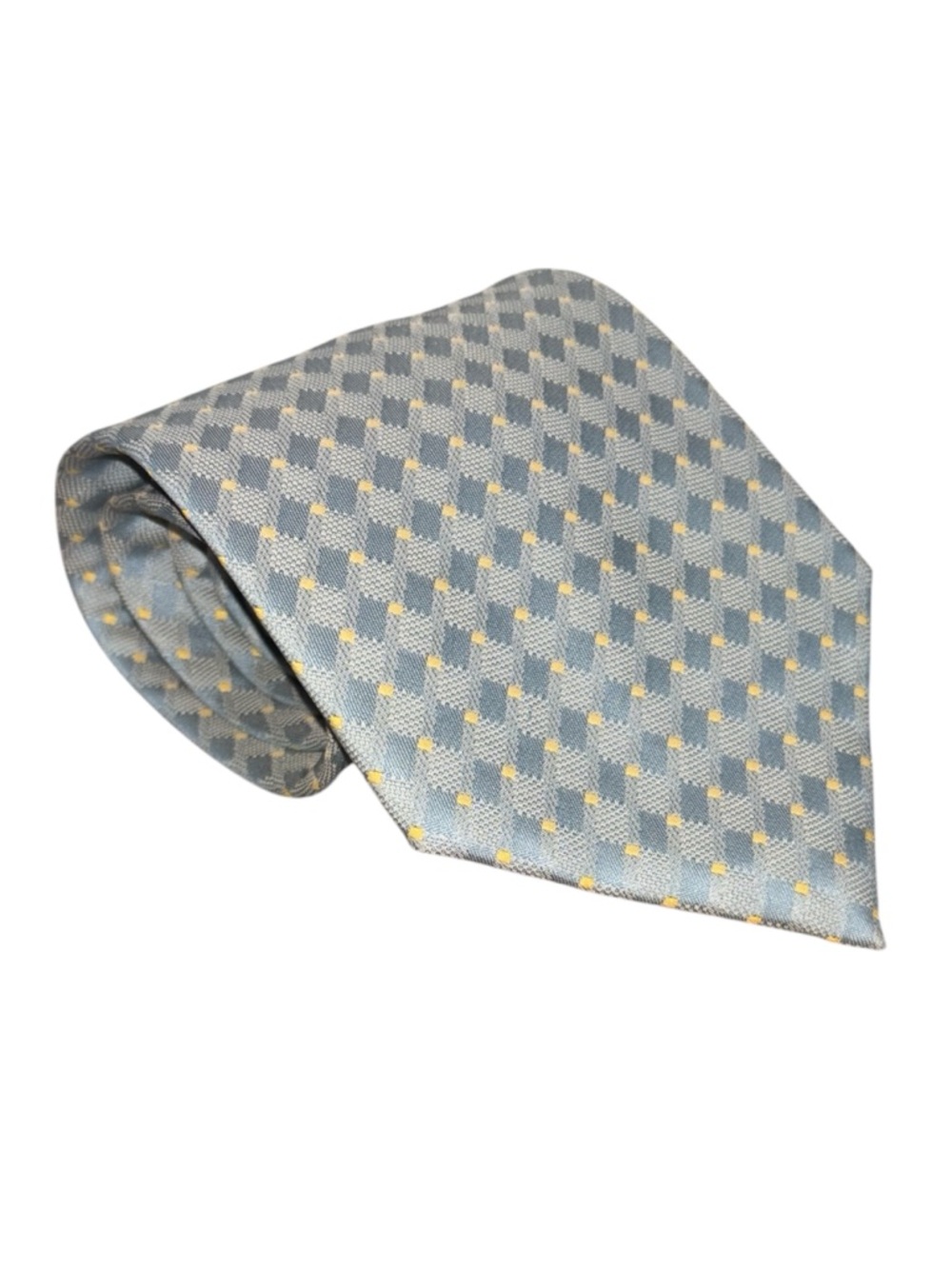 Hugo Boss Light Blue Tie with Yellow Dot Geometric Pattern